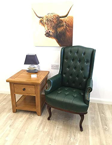 Chesterfield Style Leather High back Winged Fireside Armchair Chair Orthopedic (Antique Green)