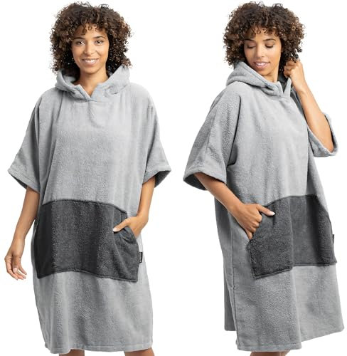 HOMELEVEL Badeponcho Damen und Herren - Surf Poncho aus 100% Baumwolle - Tuch für Erwachsene - Unisex Bademantel - Badetuch mit Kapuze