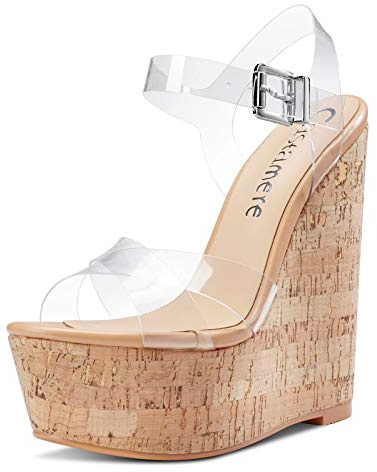 Castamere Scarpe col Tacco Donna Moda Sandali con Zeppa Plateau Wedge High Heels Trasparente Scarpe EU 37
