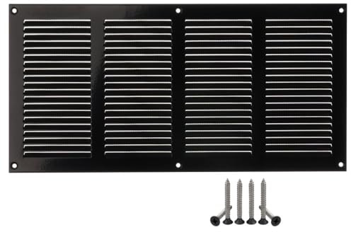 400x200mm Metall Schwarz Lüftungsgitter mit Insektenschutz - Gitter für Belüftung - Abluftgitter