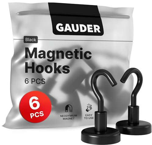GAUDER Strong Magnetic Hooks Black | Neodymium Hooks for Fridges and Whiteboards | Magnets for Hanging