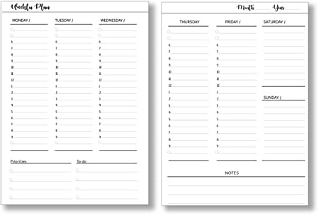 Undated Weekly Planner Inserts Calendar Refills Weekly Calendar Inserts, Undated Weekly Planner for 7, 8, 9, 11 Disc Planners (11 Disc Letter/Big (8.5 x11))