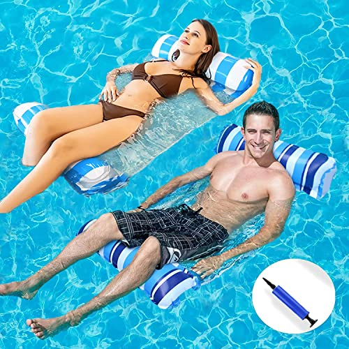 2 Pack Pool Float Water Hammock,Inflatable hammock Swimming Pool Float Hammock for Adults, 4-in-1Multi-Purpose Water Floating Chair Bed Raft Recliner Float Lounger Float Hammock with Infloator Pump
