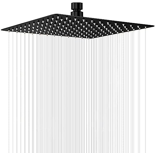 Ohotecy 12 Zoll(30cm) Regendusche Duschkopf Edelstahl AISI304 Regenbrause Anti-Kalk-Düsen Duschkopf Regenduschkopf Quadratisch (Schwarz)