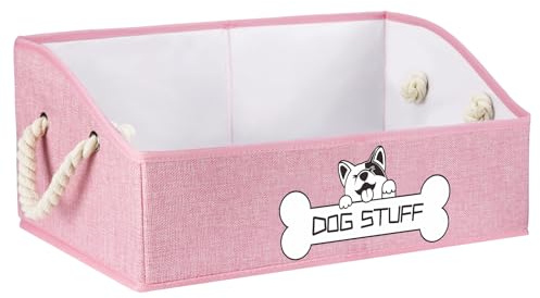 Thankspaw Collapsible Fabric Dog Toy Box and Storage Bin With Handle - Trapezoid Basket Chest Organizer for Pet Toys, Blankets and Accessories, Pink