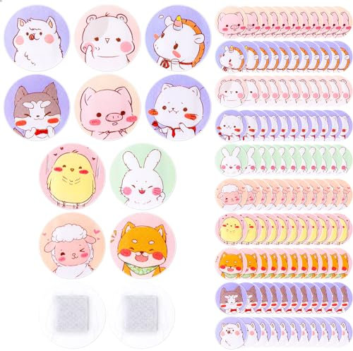 120 Stück Kinderpflaster,10 Stile,Süße Cartoon-Pflaster,Rundes 2,3cm Impfpflaster, Klebepunkt, flexibles Stoffpflaster für Kinder für kleine Wunden, Pickel,Impfungen und Blasen