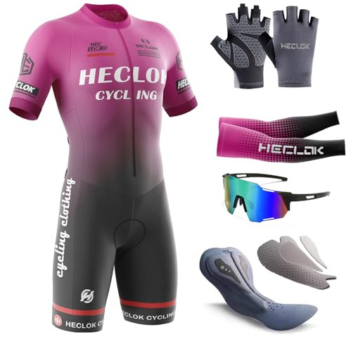 Hombres Monos Manga Corto del Verano Transpirable Ciclismo Skinsuit Sets con Prima para competiciones Pad Exterior Sportswear Triatlón Ropa Bodies Triatlón Clothes-Siamés (TYP-11,L)