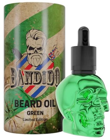 BANDIDO Olio Barba Uomo 40ml con Design a Teschio Verde | Olio da Barba Uomo Nutriente, Antiforfora e Volumizzante | Prodotti Barba per Stili Impeccabili | Beard Oil Adatto a Tutte le Barbe