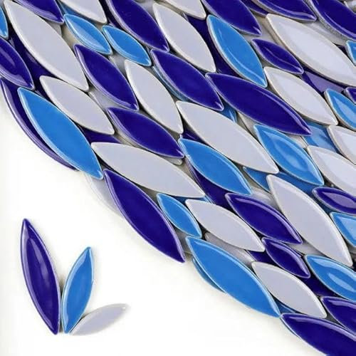 Piastrelle con foglie in ceramica da 300 g/10,6 once Piastrelle a forma di foglia in porcellana fai-da-te 3 dimensioni-Mix 4 mm/0,15 pollici di spessore Piastrelle lanceolate-Blu Mix 2-300 g-10,6 once