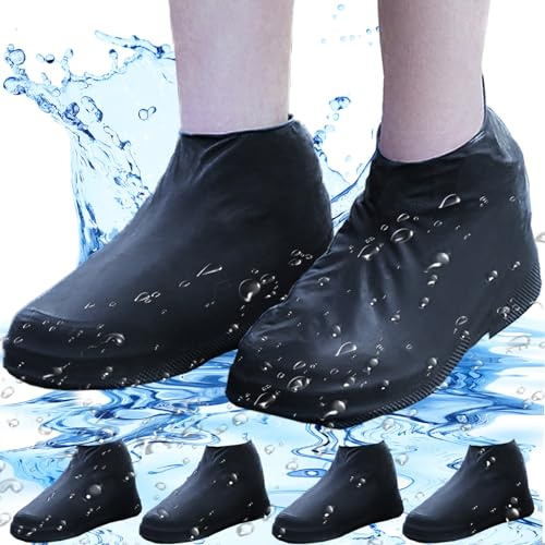 Ahigh Waterproof Shoe Covers, 3 Pairs Non Slip Waterproof Overshoes, Shoe Covers Disposable/Reusable Waterproof, Shoe Protector Covers Latex for Men Women, Cycling Overshoes Waterproof Black L(38-43)