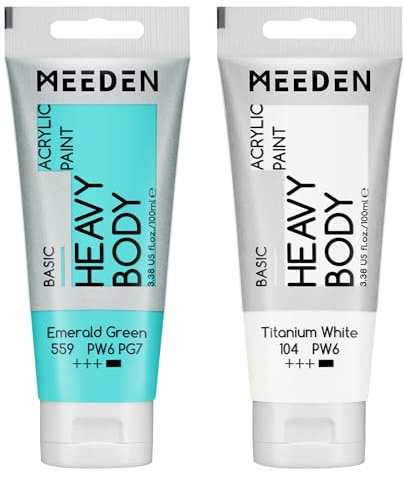 MEEDEN Acrylic Paint Emerald Green: 100ml/3.38oz x 2 with Titanium White | Heavy Body Artist Acrylic Paint Set for Canvas, Wood & Craft, Non-toxic Creamy Art Paint with Titanium White for Mixing