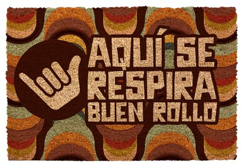 HERSIG - Felpudo Coco | Felpudo Original Rectangular Aquí se Respira Buen Rollo Colores - 60x40 cm