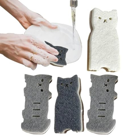 Spugna per gatti,Spugne per piatti per gatti,Spugne da cucina a di gatto | Lavatrice in tessuto per lavare i piatti, accessori da cucina multifunzionali per pulire mobili, stufe, va