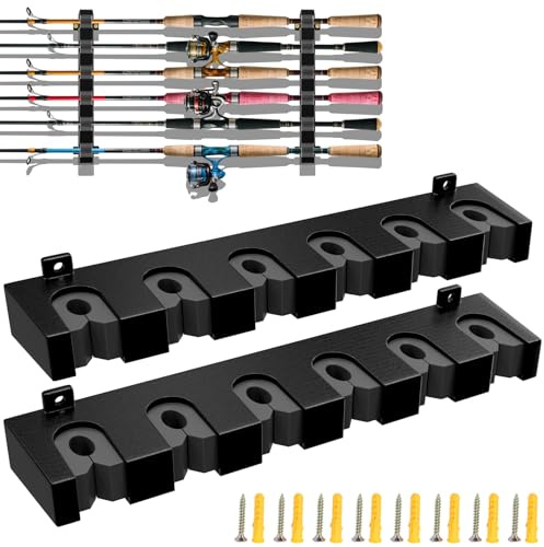 KGGZKG 1 Paire Ratelier Canne a Peche Porte Canne à Pêche Horizontaux Support Canne a Peche Mural Range Canne a Peche Peut Ranger 6 Cannes à Pêche pour Garage Mur Bateau