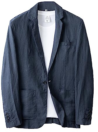 Costumes et Vestes Homme Mariage Printemps Ete Legere Veste Manches Longues Sportifs Blouson Chic Décontractée Costumes Travail Lin Coupe Ajustée Blazer