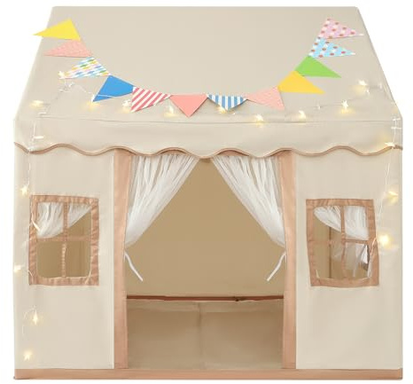 Tente de jeu pour enfant, avec tapis et guirlande lumineuse, tente d'intérieur, pour fille et garçon, maison de jeu tipi, avec rideaux, tente pour chambre à coucher, salle de jeux, anniversaire, idée