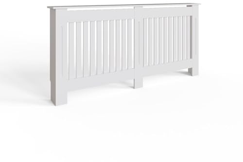 FWStyle White Vertical Slat Extra Large Radiator Cover Shelf Cabinet 82.3 x 172 x 19cm