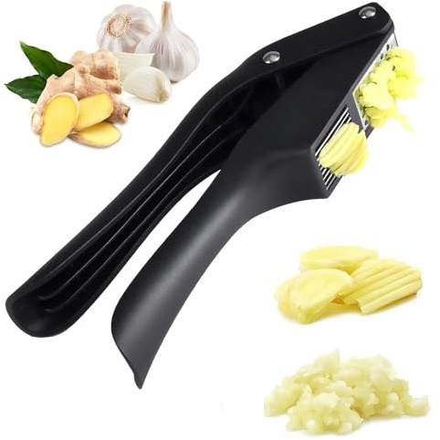 SHYSBV Knoblauchpresse Edelstahl, 2-in-1 Küchenhelfer für Zerkleinern und Schneiden, Ergonomischer Griff, Einfache Reinigung und Spülmaschinengeeignet