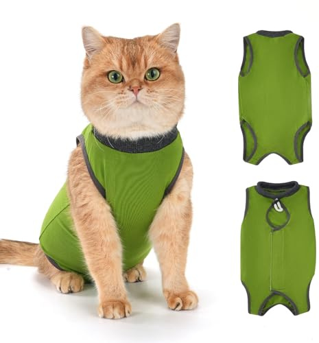 Avont Cat Recovery Suit for Surgery,Anti-Licking Onesie for Kittens Green M