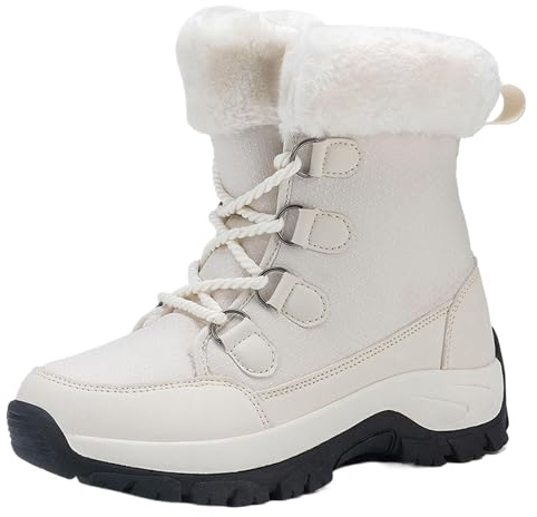 CHICMARK Stivali invernali unisex, per il tempo libero, impermeabili, con fodera in pelliccia di pelo lungo, leggeri e caldi, per coppie e tutti i giorni, beige., 39 EU