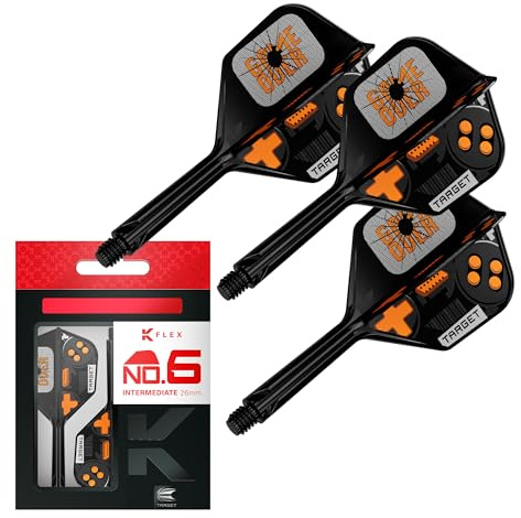 Target Darts K-Flex Game Over/Press Start/You Win Dart Flights & Shafts, No.6 | Pack of 3 Kflex Integrated Flight & Shaft System, All In One Moulded Stem – Short/Intermediate/Medium | Dart Accessories
