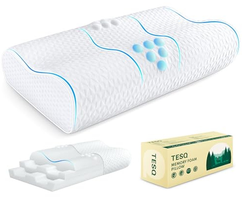 TESQ Cuscino ergonomico per il collo – Cuscino in memory foam con altezza regolabile, progettato per adattarsi alle curve naturali e favorire la dissipazione del calore