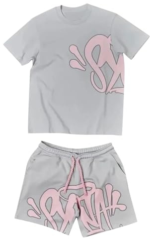 Conjunto Hombre Mujer Estampado Camiseta de Manga Corta Pantalones Cortos Hip Hop Y2K Chándal Conjunto Hombre Mujer de 2 Piezas Traje de Jogging de Verano