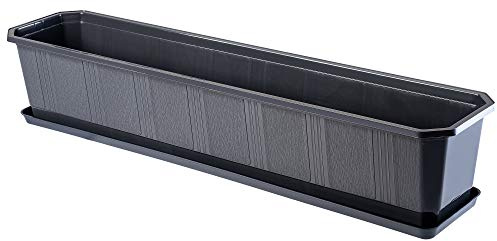 KADAX Fioriera Rettangolare per Davanzale da Esterno, Vaso da Balcone in Plastica con Sottovaso, Cassetta per Piante da Finestra (80 cm, Grafite)