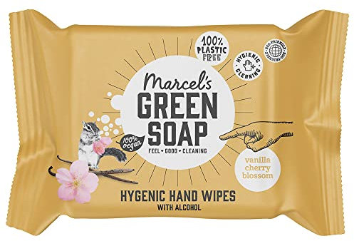 Marcel's Green Soap Toallitas higiénicas para las manos, 1 x 15 unidades, vainilla y flor de cerezo, base vegetal, respetuoso con el medio ambiente