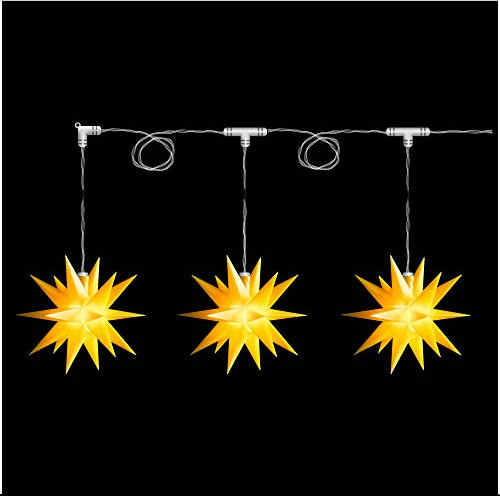 Novaliv Weihnachtsstern Dekostern Lichterkette | 8cm Sterne 3,5m Länge | 3er Sternenkette GELB | nur Innen | LED mit Baterriefach | Weihnachtsdeko Stern beleuchtet