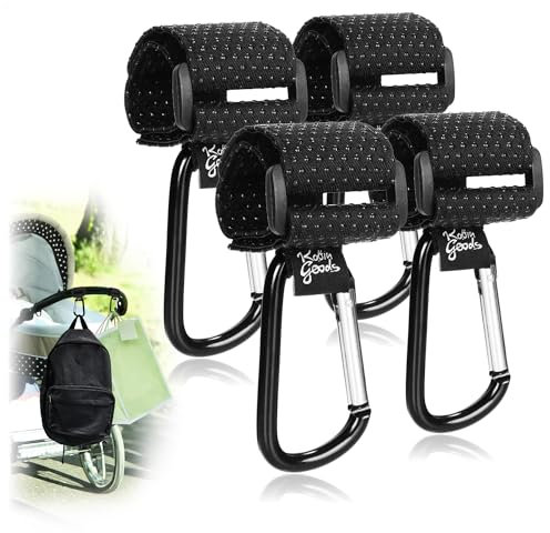 Robin Goods® 4X Kinderwagen Haken mit rutschfesten Gumminoppen für Wickeltaschen - Kinderwagen Taschenhalter - Karabinerhaken - Kinderwagenkarabiner - Taschenhaken (4 Stück)