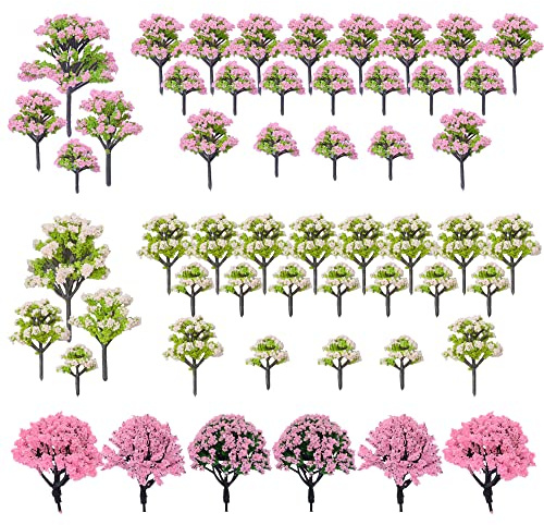 Woohome Alberi Modello, 50 Pz Rosa Modello Alberi in Miniatura Misto Treno Albero Alberi Scenari Ferroviario per Lo Scenario Fai da Te Paesaggio