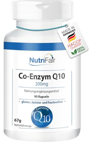 Co-Enzym Q10 200mg - 90 Kapseln - hochdosiert - Hochdosiert - 100% Vegan – Deutsche Produktion & Laborprüfung - NutriFair | Premium & Fair