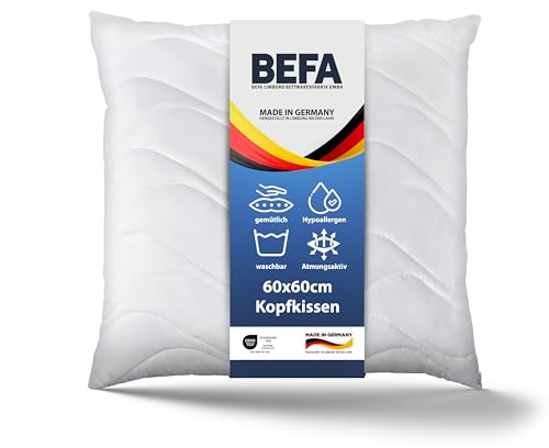 BEFA CARE Almohada 60x60 cm (2 piezas) | Microfibra con Aloe Vera | 450g de peso de relleno/unidad | OEKO-TEX Clase 1 | Fabricado en Alemania