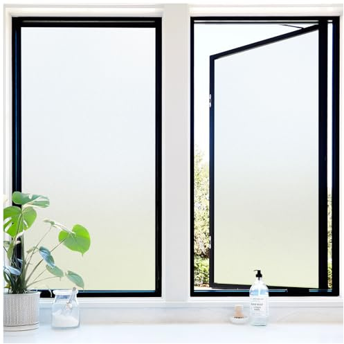 rabbitgoo Window Privacy Film, Frosted Glass Window Clings, Removable Static Cling Frosting, Anti-UV Glass Door Covering, Opaque Sticker for Home, Pure, 17.5 x 78.7