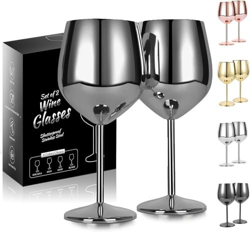 FOOLS ALIBAI Edelstahl Rotweingläser,elegante große Weingläser in schwarz 540ml Bruchsichere Champagner sektgläser Cocktailgläser Schwarze camping weingläser rotwein wein moet gläser