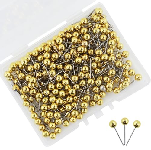 AMANDELIZABE 250 épingles à Cartes, épingles à Tableau, punaises, épingles à tête en Plastique avec Pointe en Acier avec boîte de Rangement Or Rose
