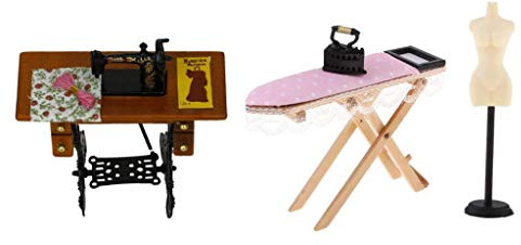 HuadaXtai Machine à Coudre Délicate 3 Pièces et Modèle en Fer Noir, Scène de Vie Miniature pour Maison de Poupée