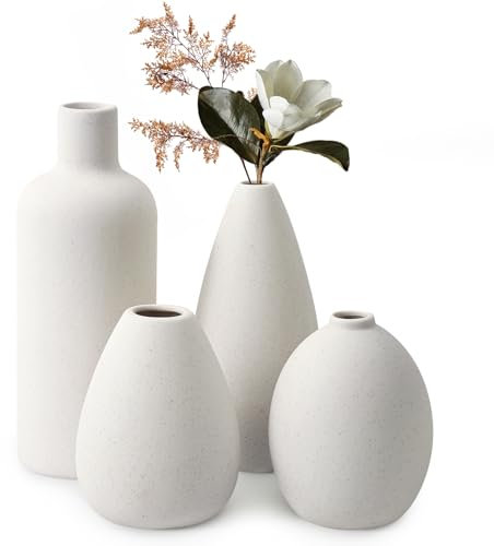 Omtofo Set Di Vasi In Ceramica Bianca 4 Piccoli Vaso Per Fiori, Vaso Decorativo Da Interno Per Matrimonio Cena Tavolo Partito Soggiorno Ufficio Camera Da Letto