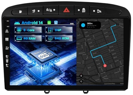 MISONDA Inbyggd DAB+ bilradio för Peugeot 308 (2007-2013) DSP + Carplay -[4GB+64GB]- Stöder DAB+, WLAN, BT, GPS, AUX, MirrorLink, WiFi, Fast-Boot, RDS, Bluetooth