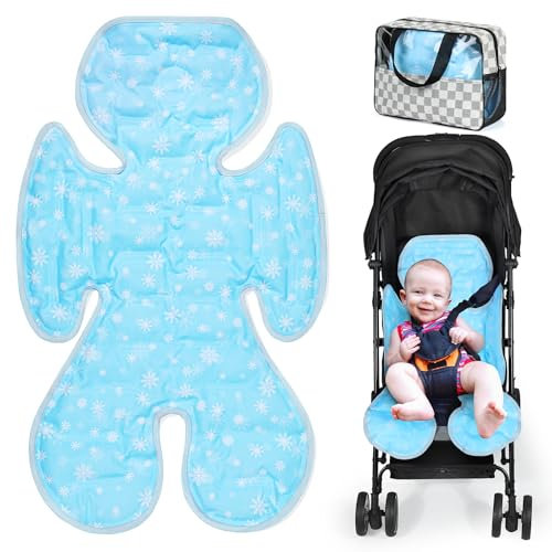 Orzbow Sitzauflage Buggy Sommer Universal, Wendbar Kinderwagen Einlage Sitzauflage Sommer Atmungsaktiv mit Kühlendes Gel Perl, Kühlende Sitzauflage Babyschale, 78x48cm, Zusammenklappbar, Schnee