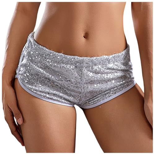 Pantalones cortos deportivos de lentejuelas para mujer, sexy, cintura baja, pantalones calientes, brillantes, mini enaguas, calzoncillos tipo bóxer, pantalones cortos para correr, pantalones cortos de