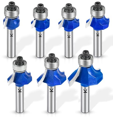 NICAVKIT Set di 7 Frese per Legno fusto da 8 mm, frese rotonde standard, raggio 2-3-4-5-6-8-10 mm in metallo duro, per la lavorazione del legno