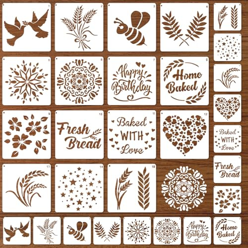 Hadnves 30 PCS Bread Stencils for Sourdough Artisan Baking Template Reusable Cook Baking Mold Tools Set for Cake Pie Cookie Decorating DIY Craft Gifts for Sourdough Bakers Bread Making Accessories