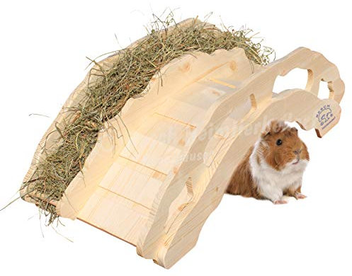 Resch Nr30 Heubrücke, naturbelassenes Massivholz aus Fichte/Große Brücke mit integrierter Heuraufe und Einer Höhle darunter/Sehr stabil - belastbar bis ca. 50kg / Maße:63x20,5x27cm (LxHxB)