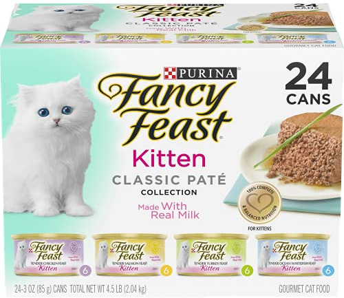 Purina Fancy Feast Tender Ocean Whitefish, Turkey, Chicken and Salmon Feasts Wet Kitten Food Variety Pack - (Pack of 24) 3 oz. Boxes