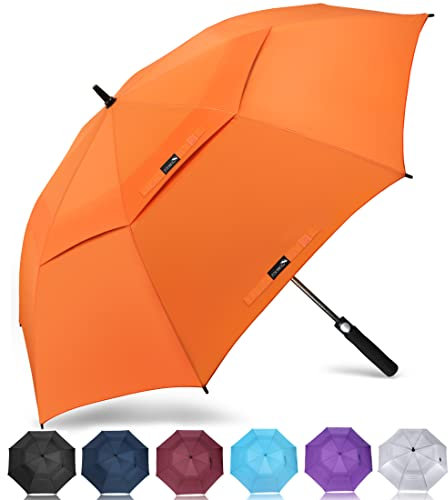 ZOMAKE Regenschirm Groß Sturmfest XXL,Großer Golf Regenschirm Sturmfest Stabil,Grosser GolfSchirm für Herren Damen 2 Personen(Orange)