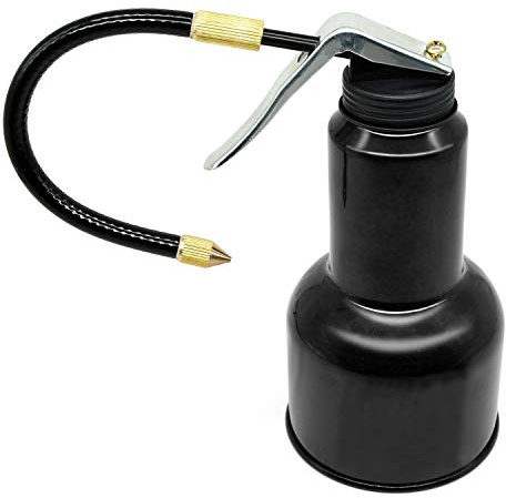SHININGEYES Metal Oil Can, Oil Pump Can with Spout Flexible, Hand Pump Oiler Can Tool - 17oz Capacity