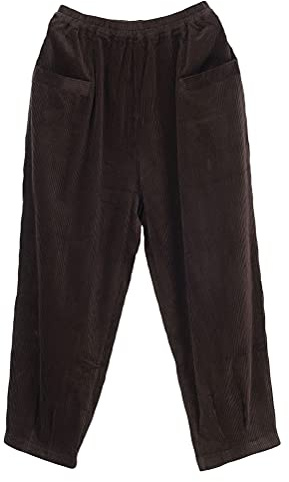 FTCayanz Pantalon Femme Taille Élastiqué Carotte Baggy Pants Élégante Vintage Velours côtelé Trousers avec Poches Café L