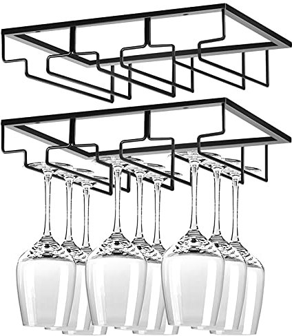 WEYHTF 2 Stück Weinglashalter unter dem Schrank, hängender Metall Glashalter und Tassenhalter für 3 Slots, Gläser-Aufbewahrung für Küche, Bar und Restaurant, schwarz